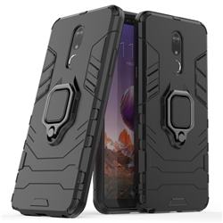 Black Panther Armor Metal Ring Grip Shockproof Dual Layer Rugged Hard Cover for LG Stylo 5 - Black