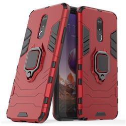 Black Panther Armor Metal Ring Grip Shockproof Dual Layer Rugged Hard Cover for LG Stylo 5 - Red