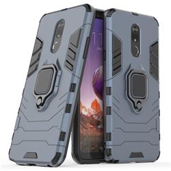 Black Panther Armor Metal Ring Grip Shockproof Dual Layer Rugged Hard Cover for LG Stylo 5 - Blue