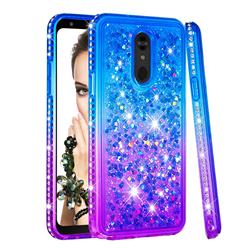 Diamond Frame Liquid Glitter Quicksand Sequins Phone Case for LG Stylo 5 - Blue Purple