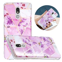 Purple Flower Painted Marble Electroplating Protective Case for LG Stylo 5