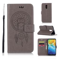 Intricate Embossing Owl Campanula Leather Wallet Case for LG Stylo 5 - Grey
