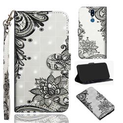 Black Lace Flower 3D Painted Leather Wallet Case for LG Stylo 5