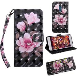 Black Powder Flower 3D Painted Leather Wallet Case for LG Stylo 5