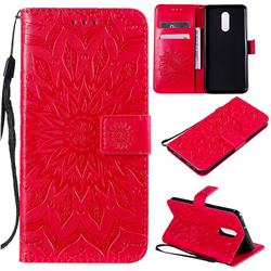 Embossing Sunflower Leather Wallet Case for LG Stylo 5 - Red