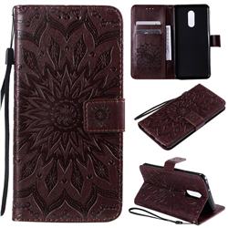 Embossing Sunflower Leather Wallet Case for LG Stylo 5 - Brown