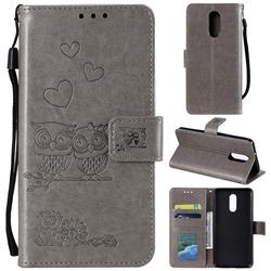 Embossing Owl Couple Flower Leather Wallet Case for LG Stylo 5 - Gray