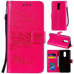 Embossing Owl Couple Flower Leather Wallet Case for LG Stylo 5 - Red
