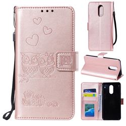 Embossing Owl Couple Flower Leather Wallet Case for LG Stylo 5 - Rose Gold
