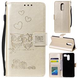 Embossing Owl Couple Flower Leather Wallet Case for LG Stylo 5 - Golden