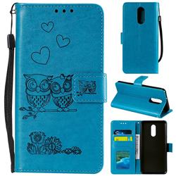 Embossing Owl Couple Flower Leather Wallet Case for LG Stylo 5 - Blue
