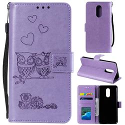 Embossing Owl Couple Flower Leather Wallet Case for LG Stylo 5 - Purple