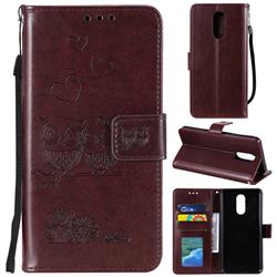Embossing Owl Couple Flower Leather Wallet Case for LG Stylo 5 - Brown