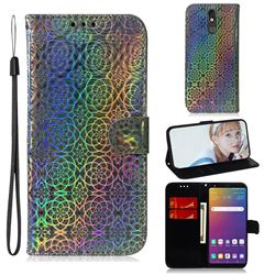 Laser Circle Shining Leather Wallet Phone Case for LG Stylo 5 - Silver