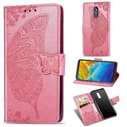 Embossing Mandala Flower Butterfly Leather Wallet Case for LG Stylo 5 - Pink