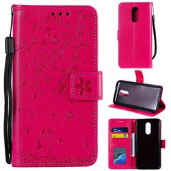 Embossing Cherry Blossom Cat Leather Wallet Case for LG Stylo 5 - Rose