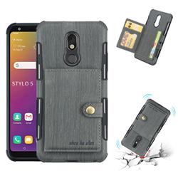 Brush Multi-function Leather Phone Case for LG Stylo 5 - Gray