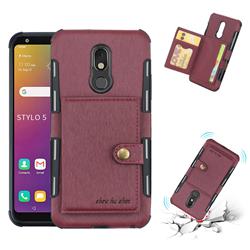 Brush Multi-function Leather Phone Case for LG Stylo 5 - Wine Red