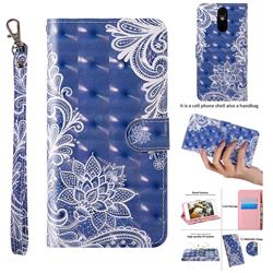 White Lace 3D Painted Leather Wallet Case for LG Stylo 5
