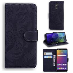 Intricate Embossing Tiger Face Leather Wallet Case for LG Stylo 5 - Black