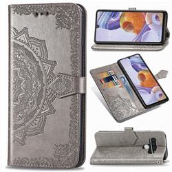 Embossing Imprint Mandala Flower Leather Wallet Case for LG Stylo 6 - Gray