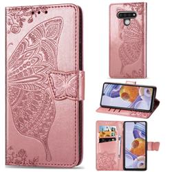Embossing Mandala Flower Butterfly Leather Wallet Case for LG Stylo 6 - Rose Gold