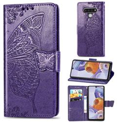 Embossing Mandala Flower Butterfly Leather Wallet Case for LG Stylo 6 - Dark Purple