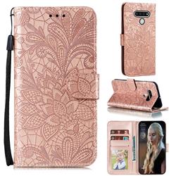 Intricate Embossing Lace Jasmine Flower Leather Wallet Case for LG Stylo 6 - Rose Gold