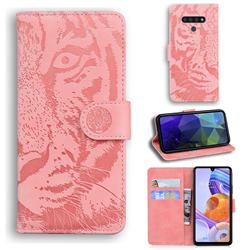 Intricate Embossing Tiger Face Leather Wallet Case for LG Stylo 6 - Pink
