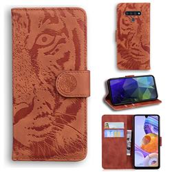 Intricate Embossing Tiger Face Leather Wallet Case for LG Stylo 6 - Brown