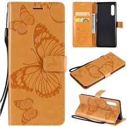 Embossing 3D Butterfly Leather Wallet Case for LG Velvet 5G (LG G9 G900) - Yellow