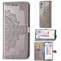 Embossing Imprint Mandala Flower Leather Wallet Case for LG Velvet 5G (LG G9 G900) - Gray