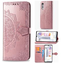 Embossing Imprint Mandala Flower Leather Wallet Case for LG Velvet 5G (LG G9 G900) - Rose Gold