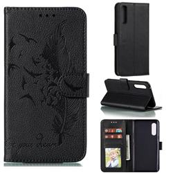 Intricate Embossing Lychee Feather Bird Leather Wallet Case for LG Velvet 5G (LG G9 G900) - Black