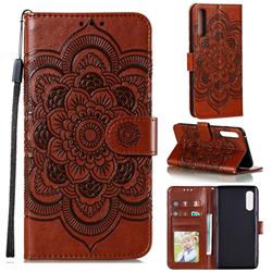 Intricate Embossing Datura Solar Leather Wallet Case for LG Velvet 5G (LG G9 G900) - Brown