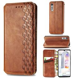 Ultra Slim Fashion Business Card Magnetic Automatic Suction Leather Flip Cover for LG Velvet 5G (LG G9 G900) - Brown