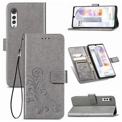Embossing Imprint Four-Leaf Clover Leather Wallet Case for LG Velvet 5G (LG G9 G900) - Grey