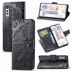 Embossing Mandala Flower Butterfly Leather Wallet Case for LG Velvet 5G (LG G9 G900) - Black
