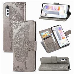 Embossing Mandala Flower Butterfly Leather Wallet Case for LG Velvet 5G (LG G9 G900) - Gray