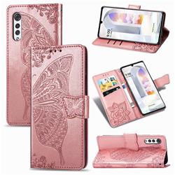 Embossing Mandala Flower Butterfly Leather Wallet Case for LG Velvet 5G (LG G9 G900) - Rose Gold
