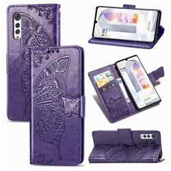 Embossing Mandala Flower Butterfly Leather Wallet Case for LG Velvet 5G (LG G9 G900) - Dark Purple