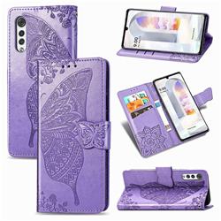 Embossing Mandala Flower Butterfly Leather Wallet Case for LG Velvet 5G (LG G9 G900) - Light Purple