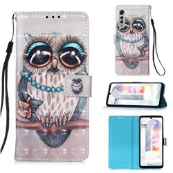 Sweet Gray Owl 3D Painted Leather Wallet Case for LG Velvet 5G (LG G9 G900)