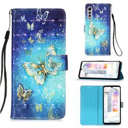 Gold Butterfly 3D Painted Leather Wallet Case for LG Velvet 5G (LG G9 G900)