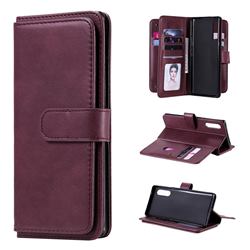 Multi-function Ten Card Slots and Photo Frame PU Leather Wallet Phone Case Cover for LG Velvet 5G (LG G9 G900) - Claret