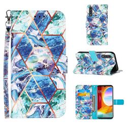 Green and Blue Stitching Color Marble Leather Wallet Case for LG Velvet 5G (LG G9 G900)