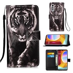 Black and White Tiger Matte Leather Wallet Phone Case for LG Velvet 5G (LG G9 G900)