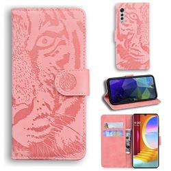 Intricate Embossing Tiger Face Leather Wallet Case for LG Velvet 5G (LG G9 G900) - Pink
