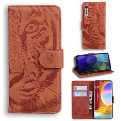 Intricate Embossing Tiger Face Leather Wallet Case for LG Velvet 5G (LG G9 G900) - Brown