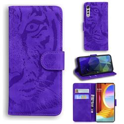 Intricate Embossing Tiger Face Leather Wallet Case for LG Velvet 5G (LG G9 G900) - Purple
